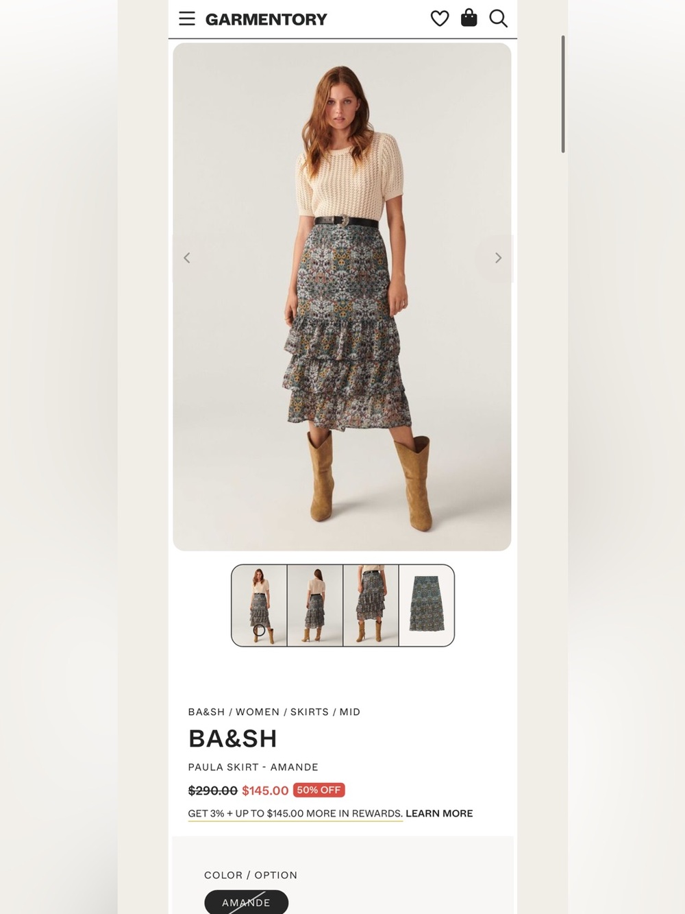 BA&SH $290 • size large • Paula Midi Skirt • Amande Tiered Fall Autumn - Picture 9 of 9